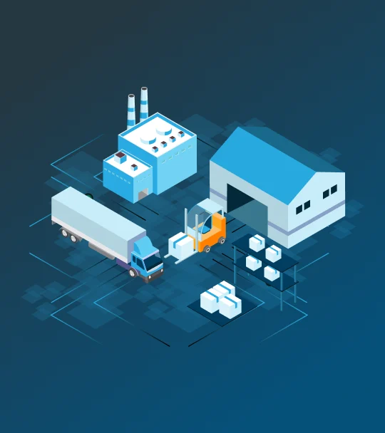Trucks, warehouse and logistics operations illustration