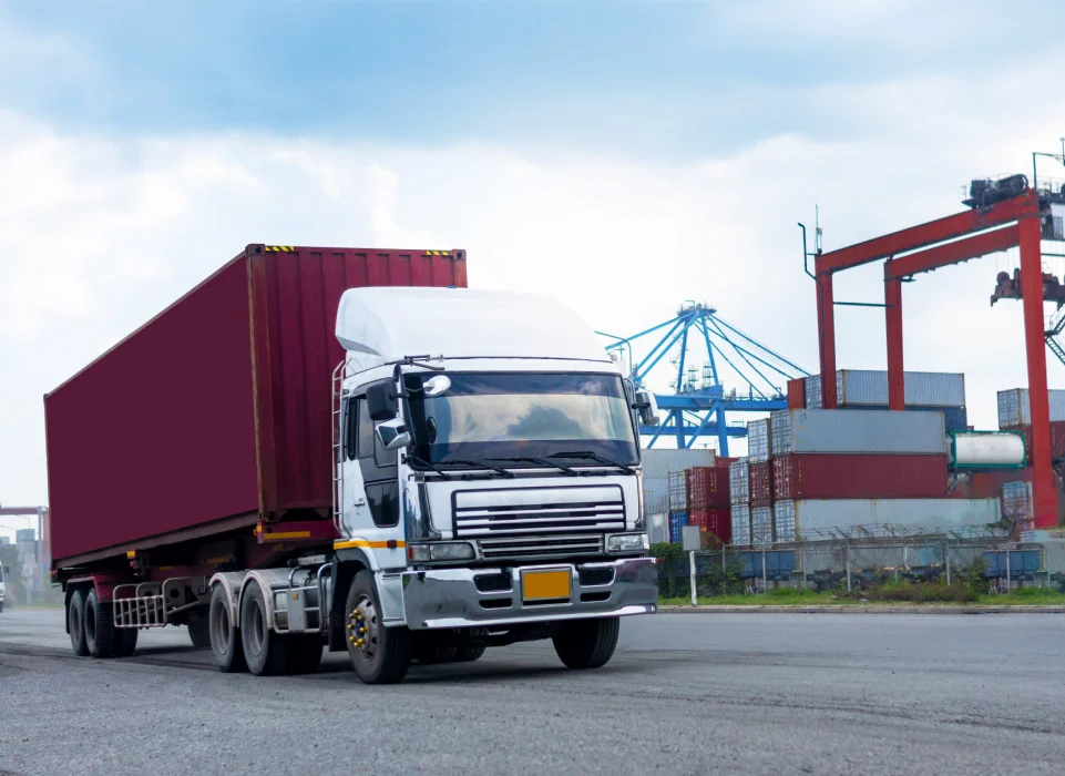 Semi truck hauling a container